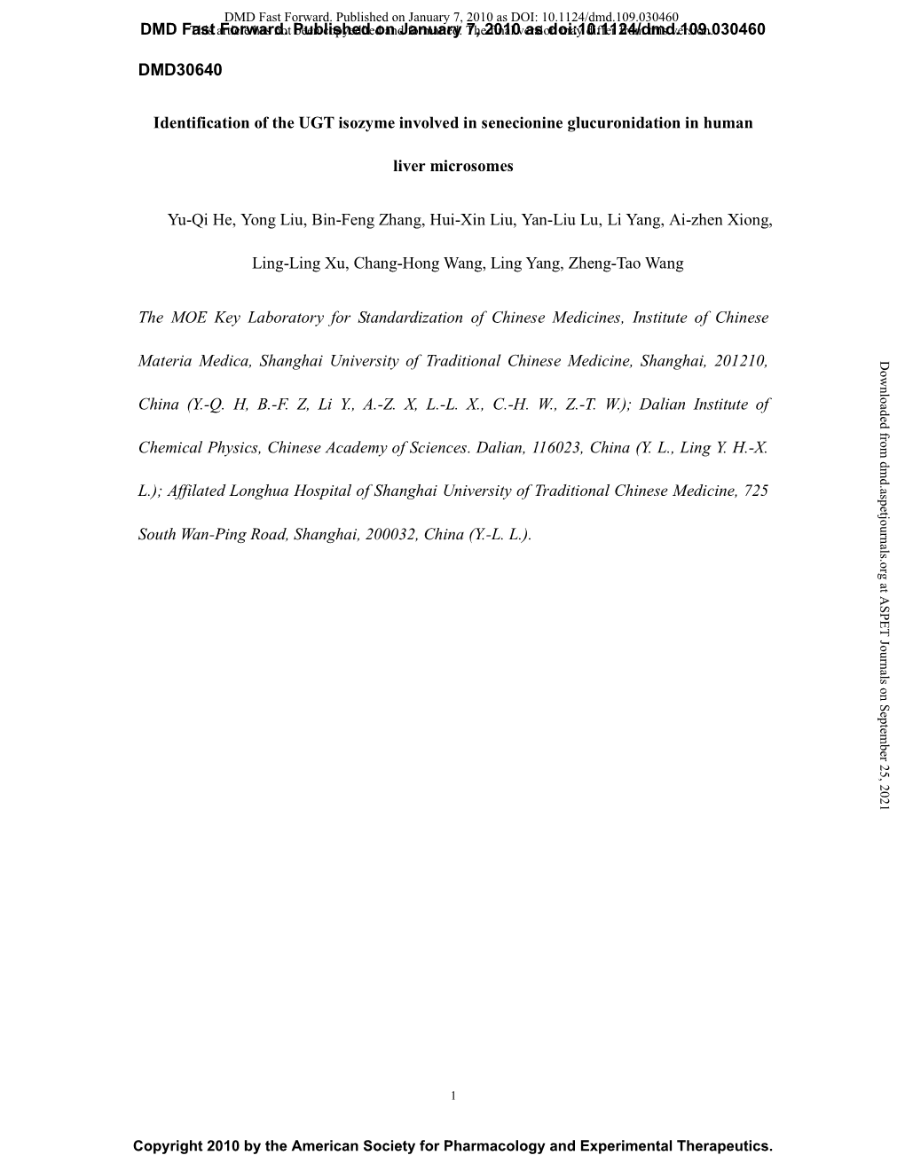 DMD30640 Identification of the UGT Isozyme Involved in Senecionine