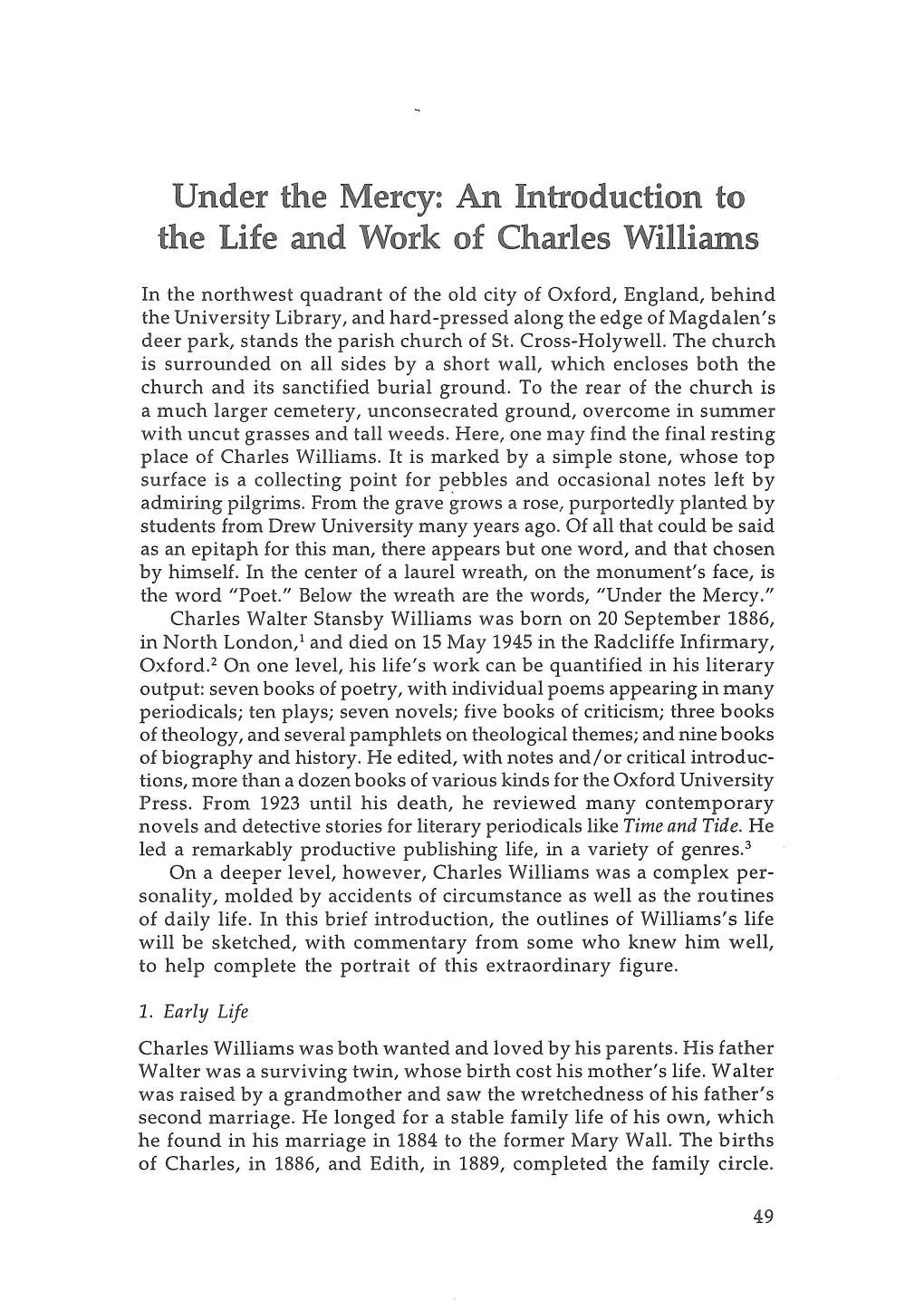 Under the Mercy: an Introduction to the Life and Work of Charles Williams