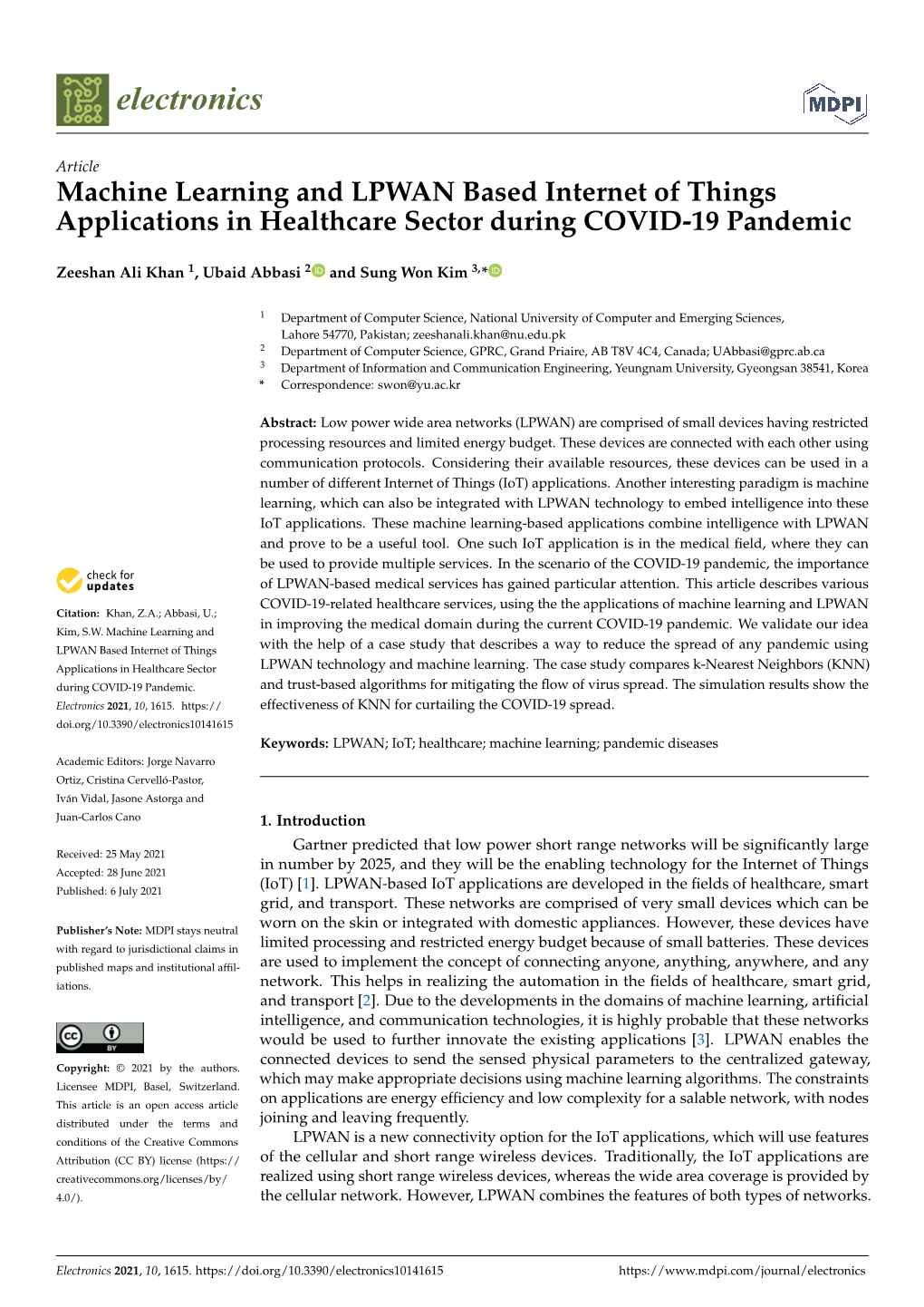 Machine Learning and LPWAN Based Internet of Things Applications in Healthcare Sector During COVID-19 Pandemic