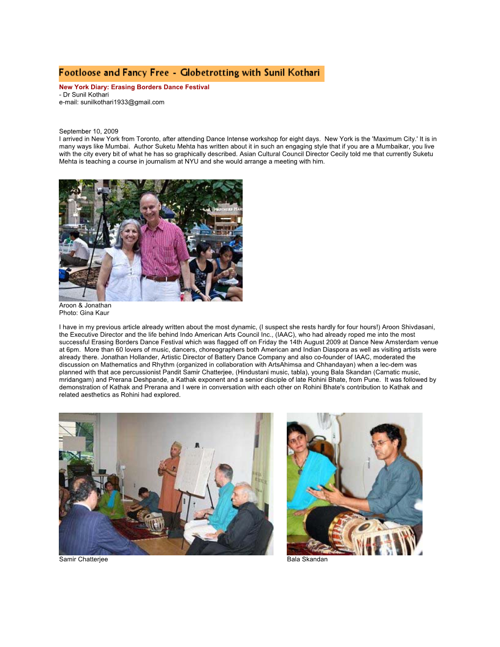 Erasing Borders Dance Festival - Dr Sunil Kothari E-Mail: Sunilkothari1933@Gmail.Com
