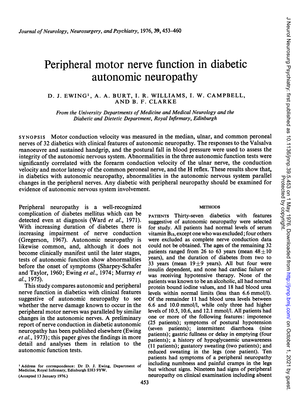Peripheral Motor Nerve Function in Diabetic Autonomic Neuropathy