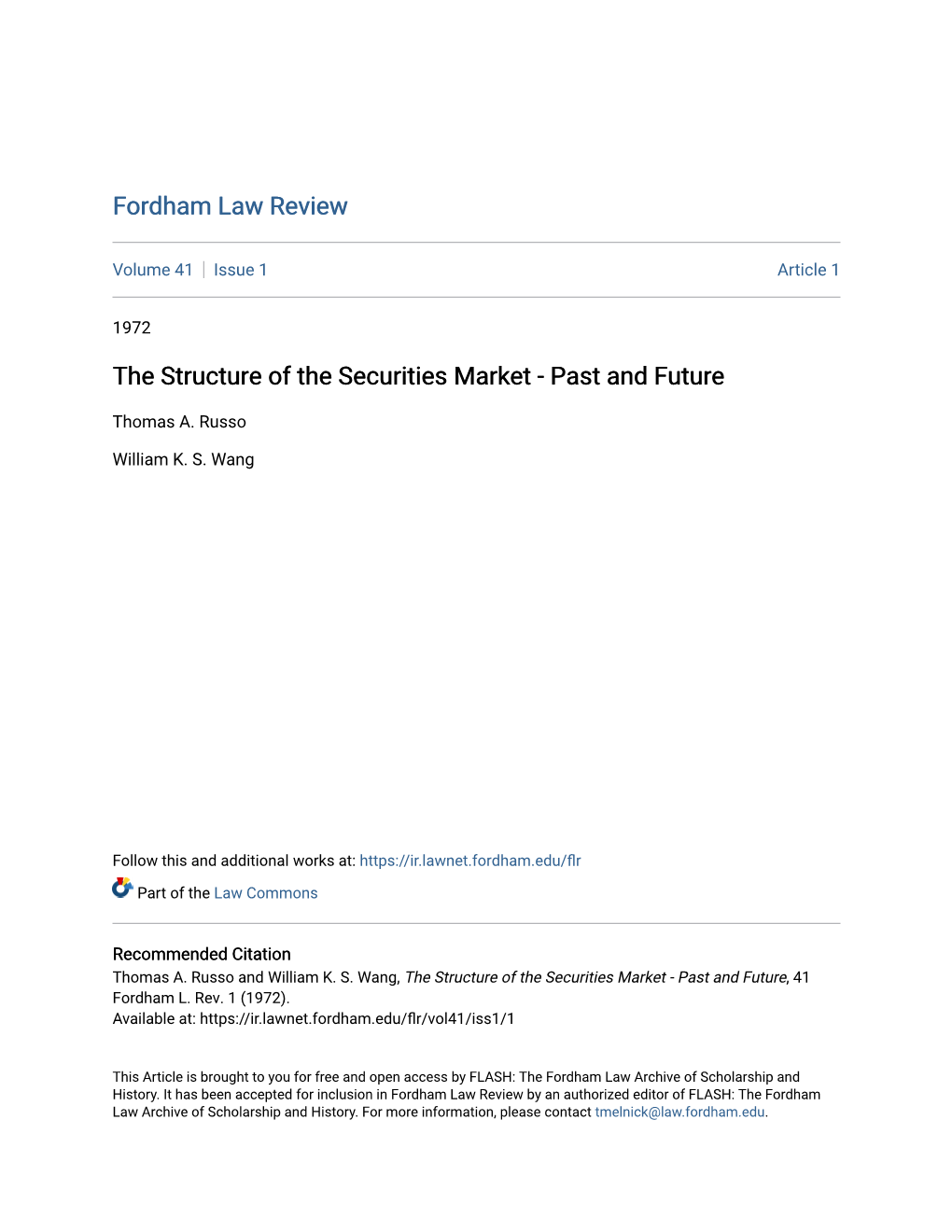 The Structure of the Securities Market - Past and Future
