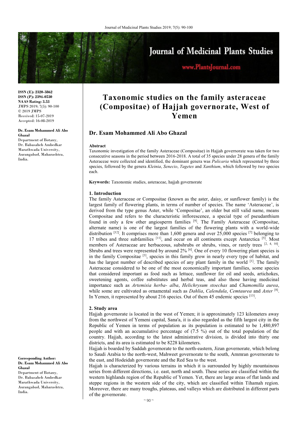 Taxonomic Studies on the Family Asteraceae (Compositae) of Hajjah