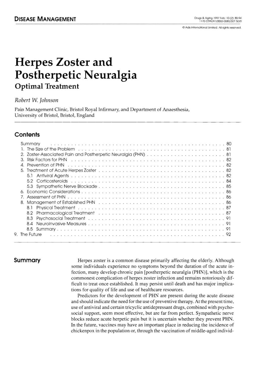 Herpes Zoster and Postherpetic Neuralgia Optimal Treatment