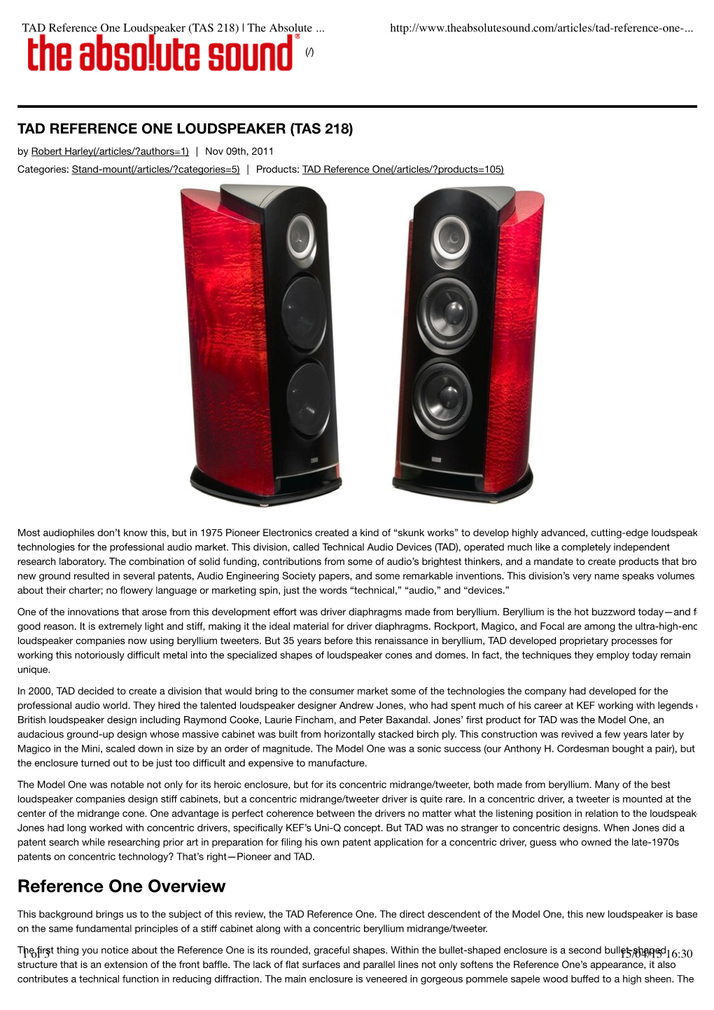 TAD Reference One Loudspeaker (TAS 218) | the Absolute