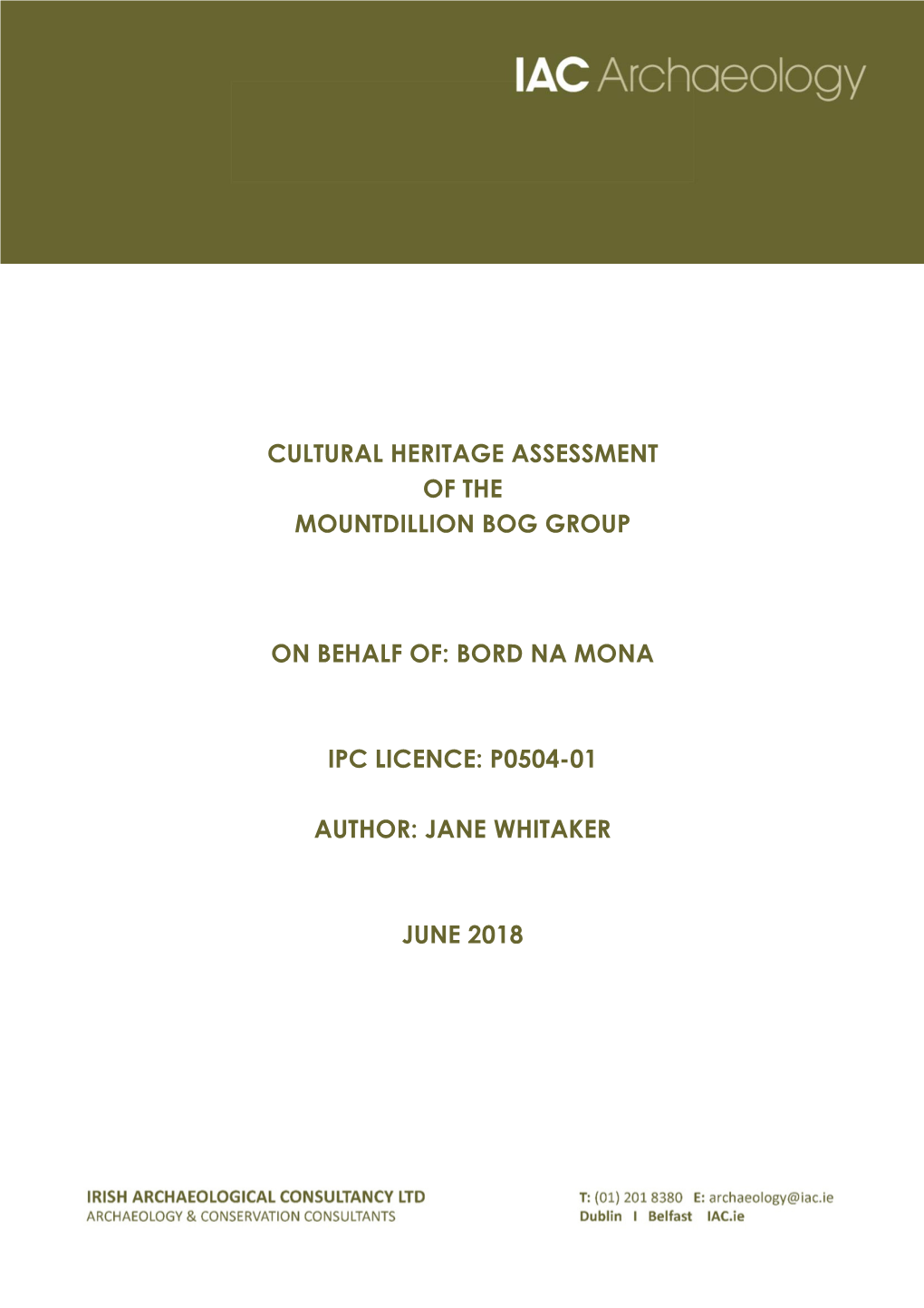 Cultural Heritage Assessment of the Mountdillion Bog Group