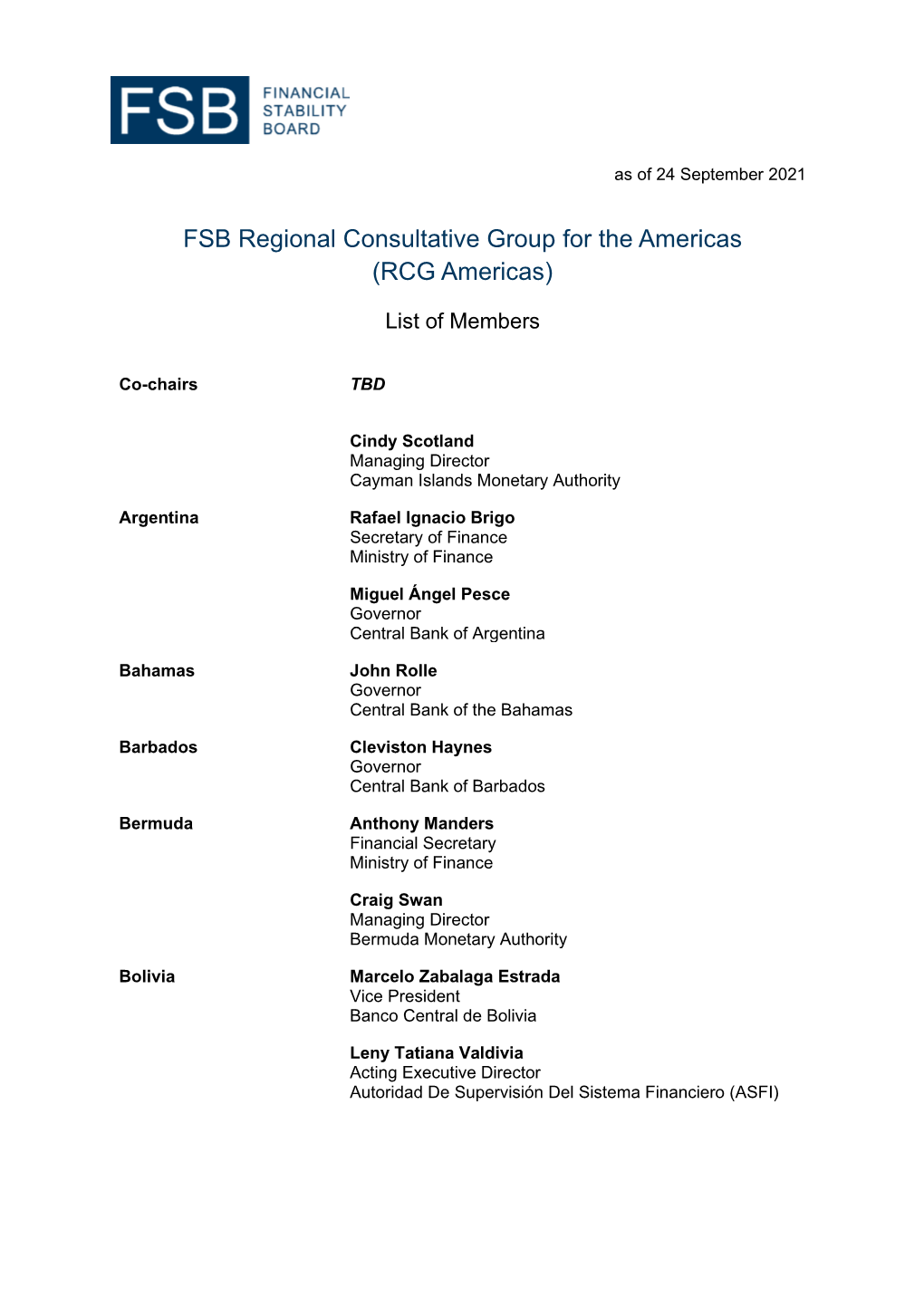 FSB Regional Consultative Group for the Americas (RCG Americas)