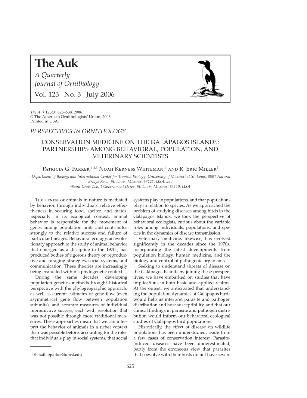 The Auk a Quarterly Journal of Ornithology Vol