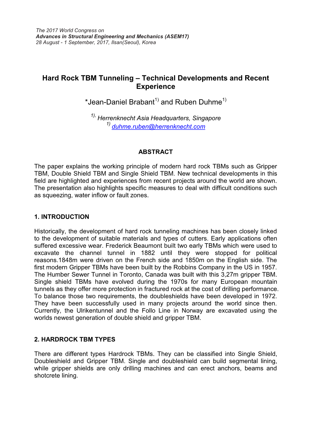 Hard Rock TBM Tunneling – Technical Developments and Recent Experience