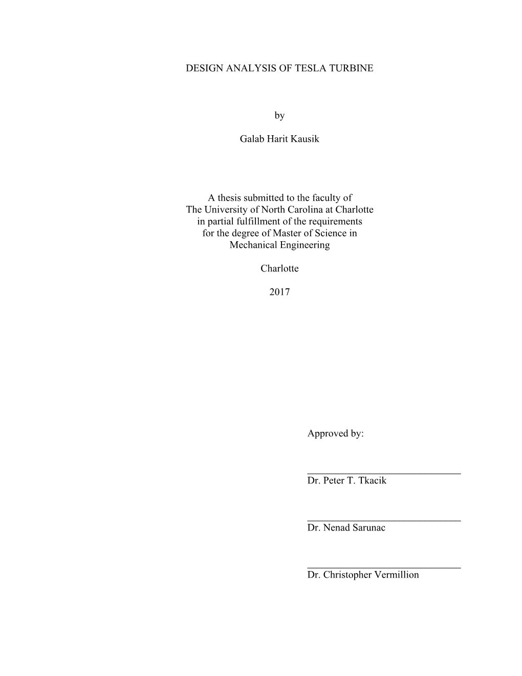 DESIGN ANALYSIS of TESLA TURBINE by Galab Harit Kausik A