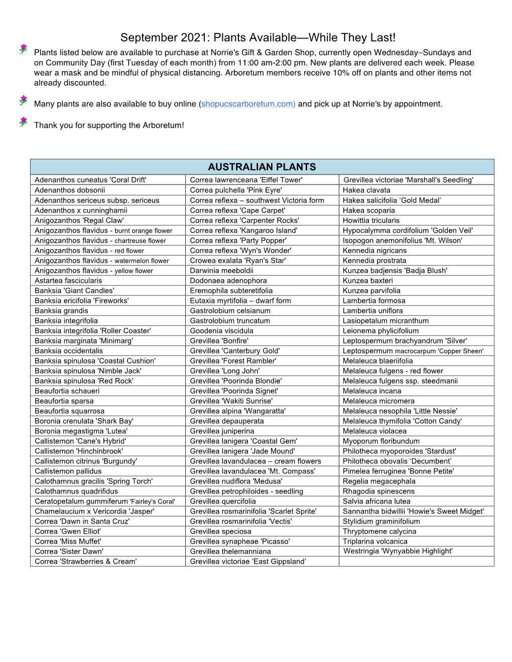 September 2021: Plants Available—While They Last!