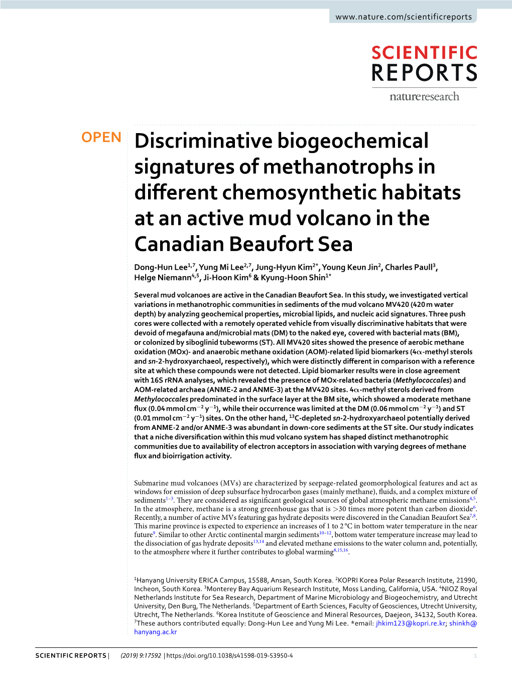 Discriminative Biogeochemical Signatures of Methanotrophs In