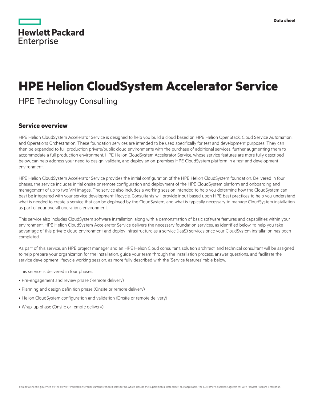HPE Helion Cloudsystem Accelerator Service HPE Technology Consulting