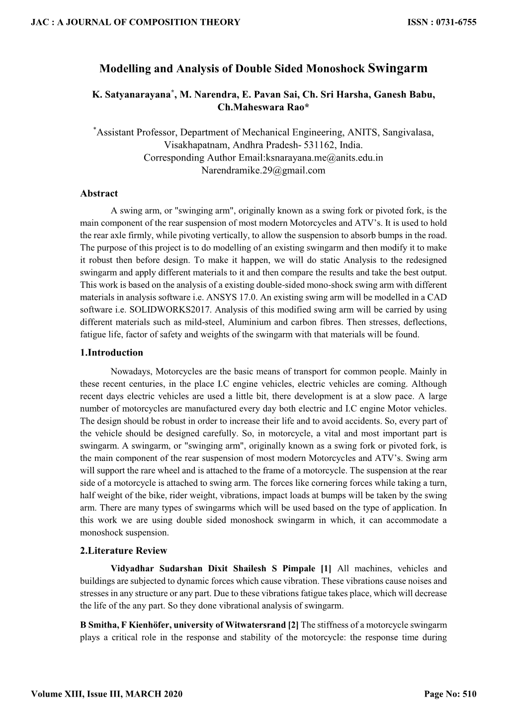 Modelling and Analysis of Double Sided Monoshock Swingarm