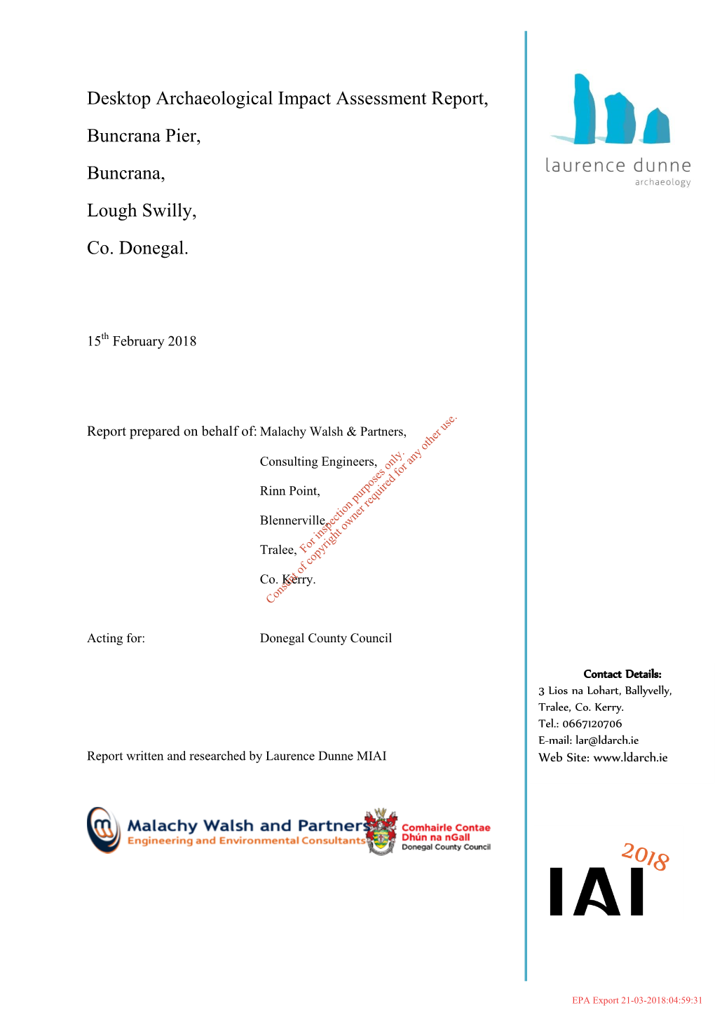 Desktop Archaeological Impact Assessment Report, Buncrana Pier, Buncrana, Lough Swilly, Co