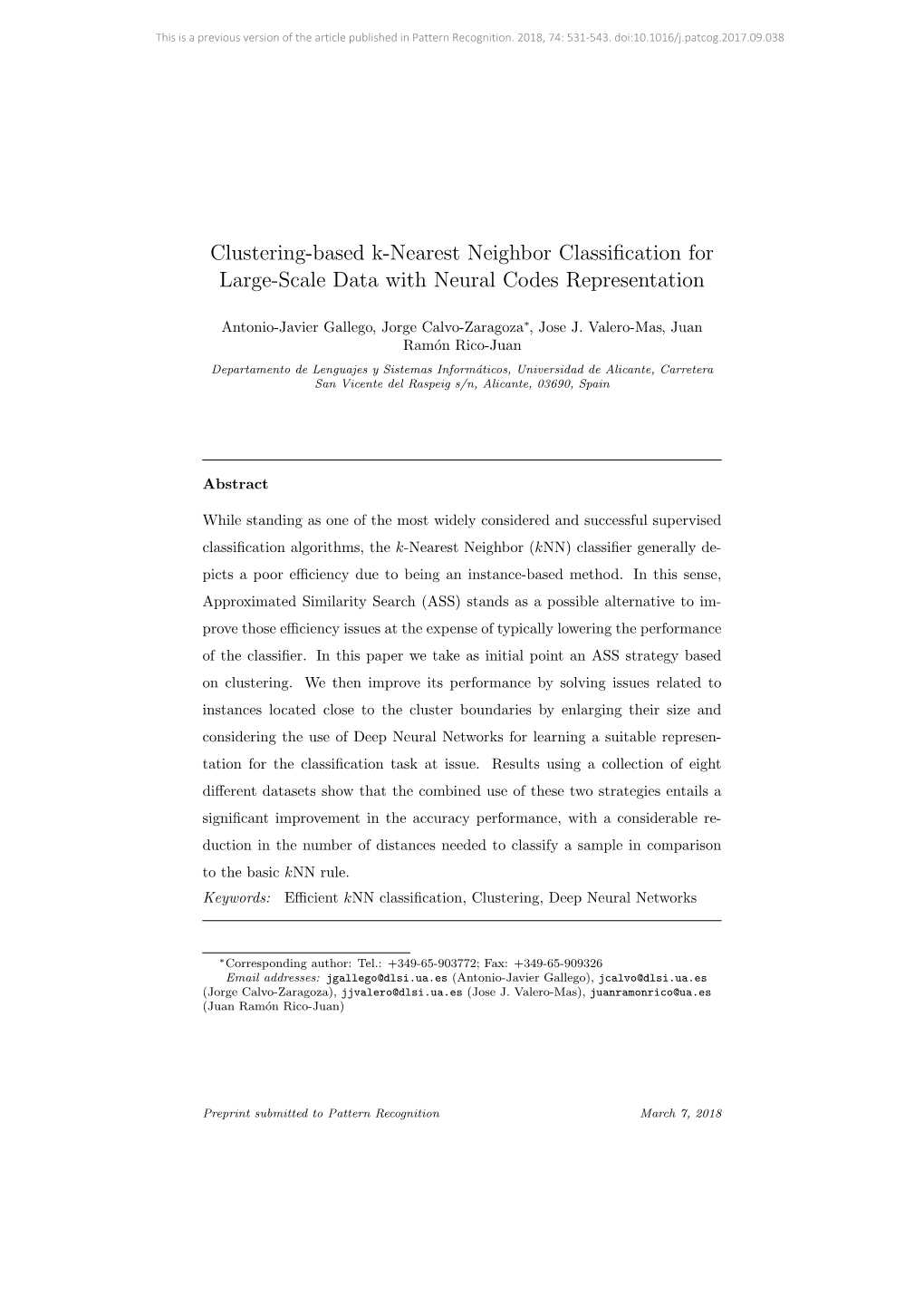 Clustering-Based K-Nearest Neighbor Classification for Large-Scale Data