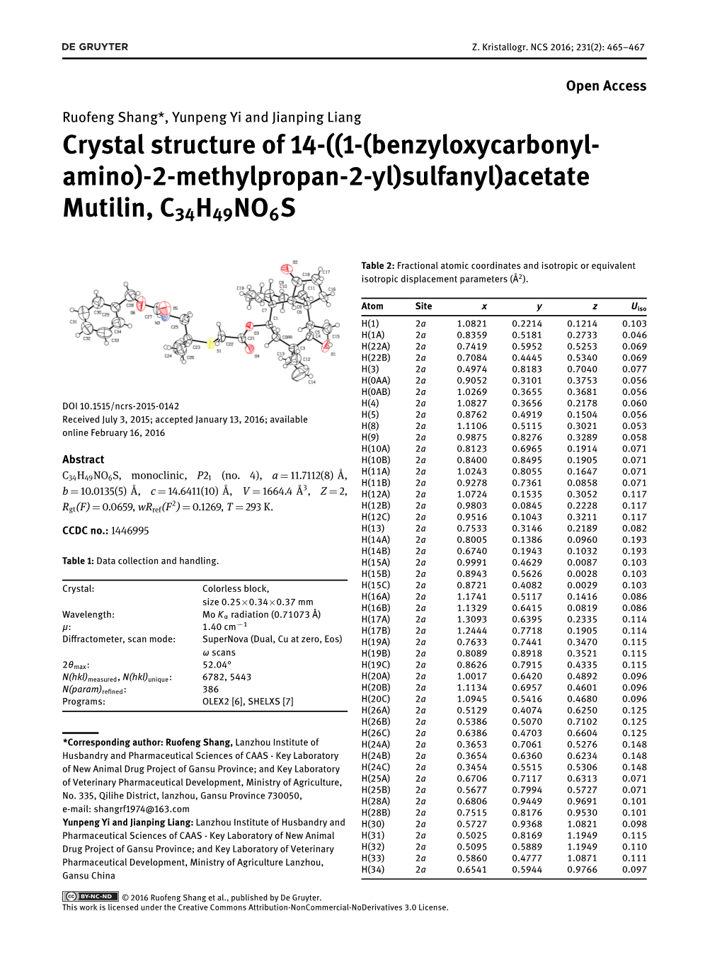 Crystal Structure of 14-((1-(Benzyloxycarbonyl-Amino