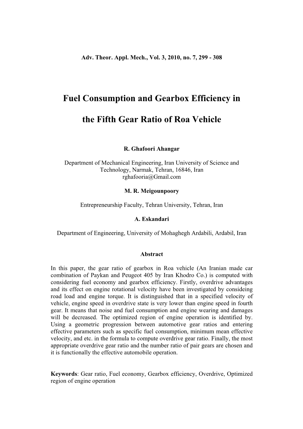 Fuel Consumption and Gearbox Efficiency in the Fifth Gear