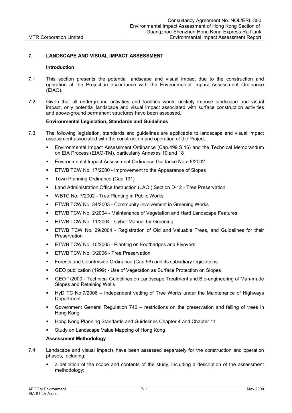 Consultancy Agreement No. NOL/ERL-300 Environmental