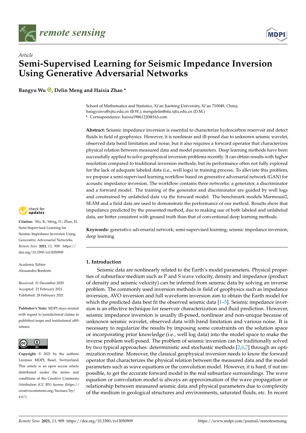 Semi-Supervised Learning for Seismic Impedance Inversion Using Generative Adversarial Networks