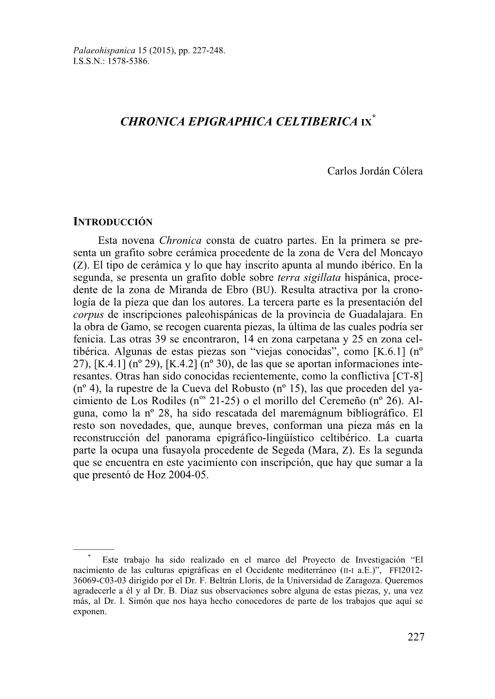 12. Chronica Epigraphica Celtiberica IX, Por Carlos Jordán Cólera