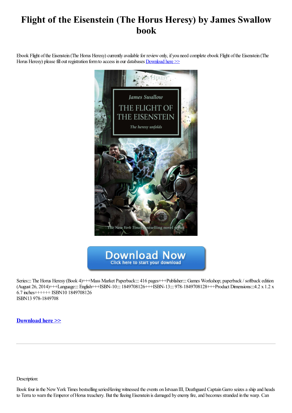 Flight of the Eisenstein (The Horus Heresy) by James Swallow Book