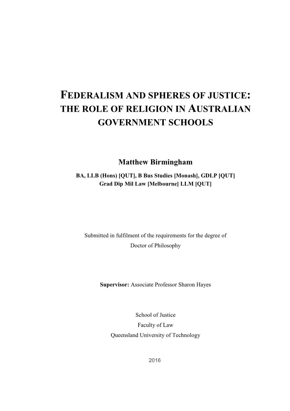The Role of Religion in Australian Government Schools
