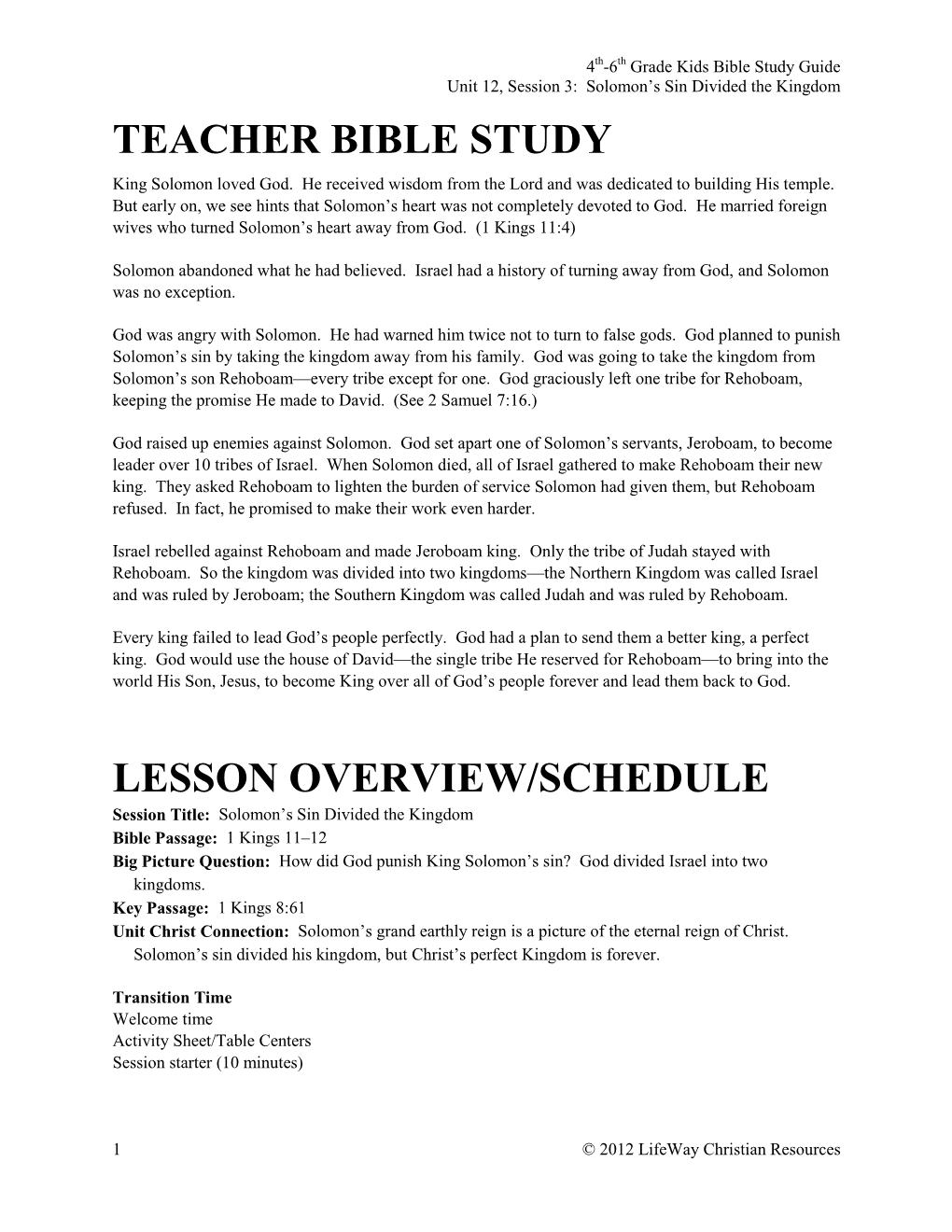 Teacher Bible Study Lesson Overview