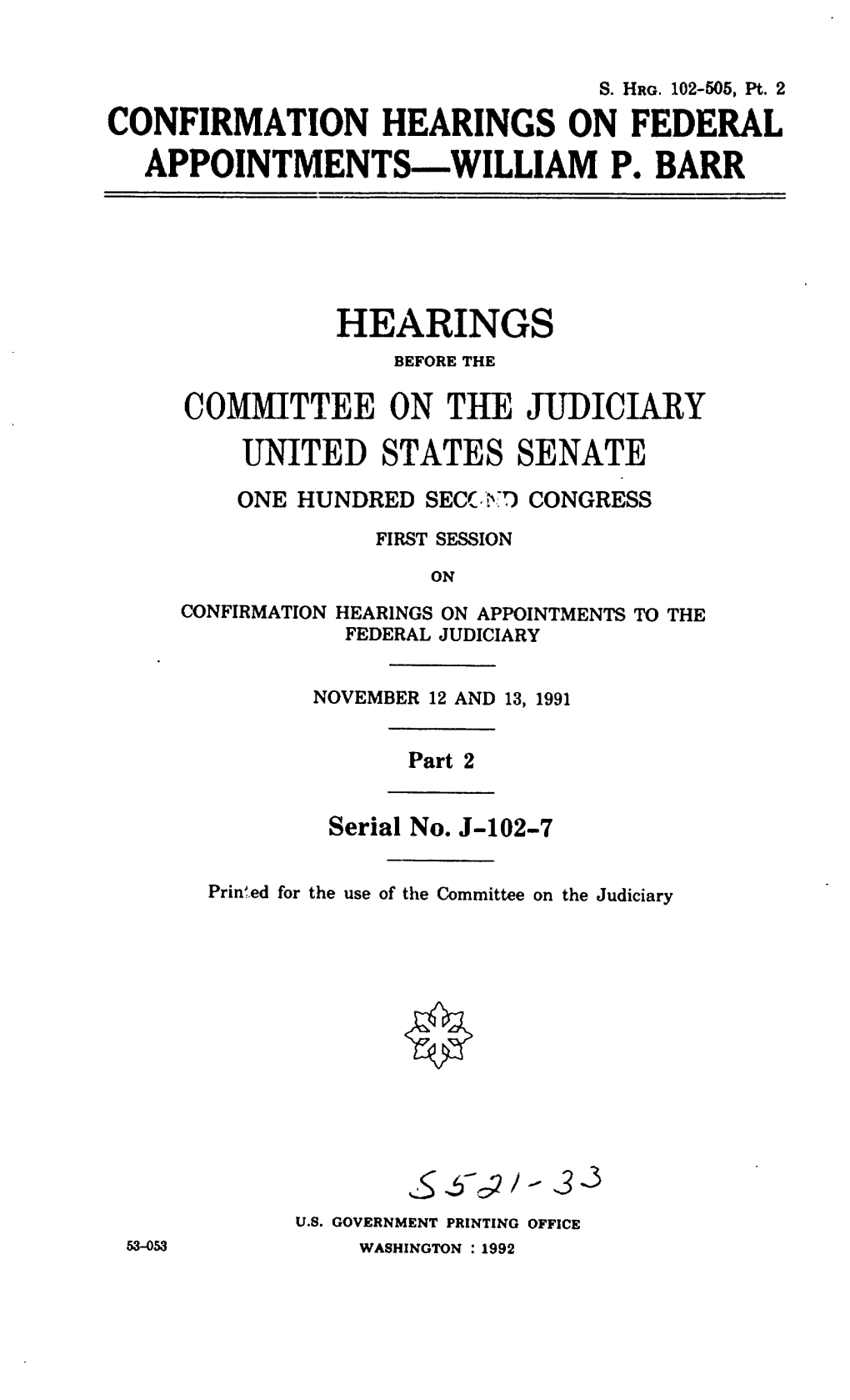 Confirmation Hearings on Federal Appointments-William P