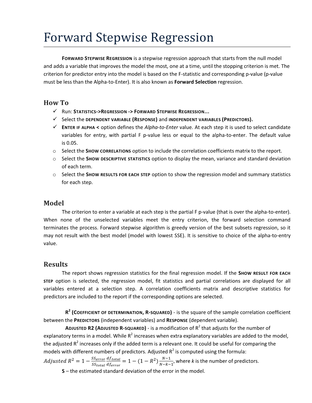 Forward Stepwise Regression