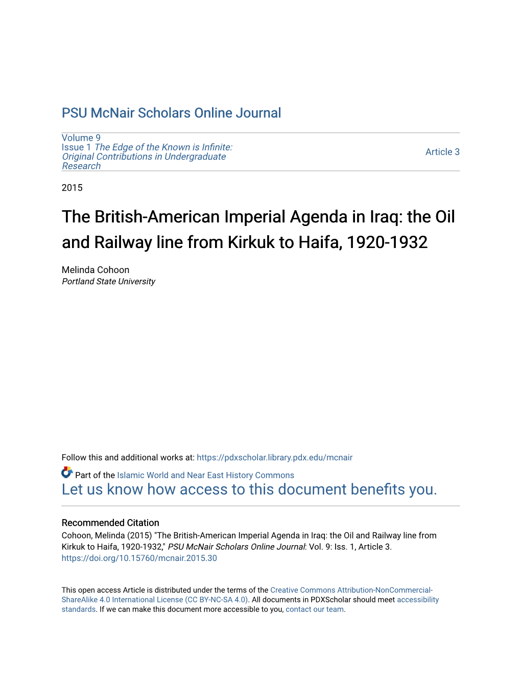 The British-American Imperial Agenda in Iraq: the Oil and Railway Line from Kirkuk to Haifa, 1920-1932