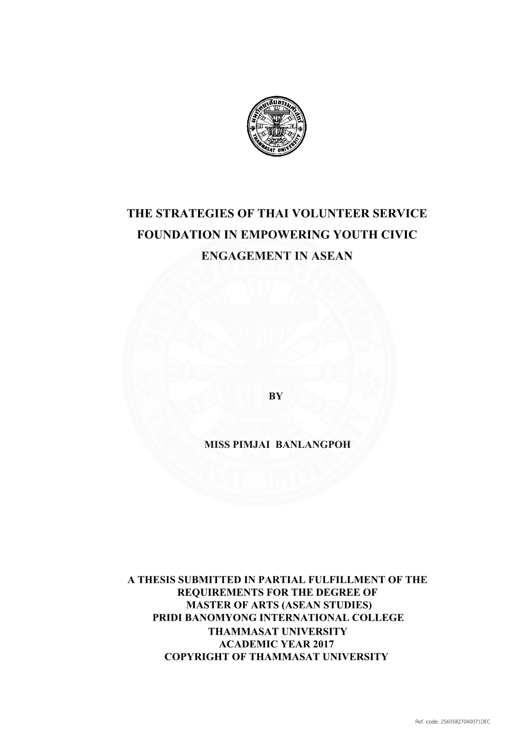 The Strategies of Thai Volunteer Service Foundation in Empowering Youth Civic Engagement in Asean