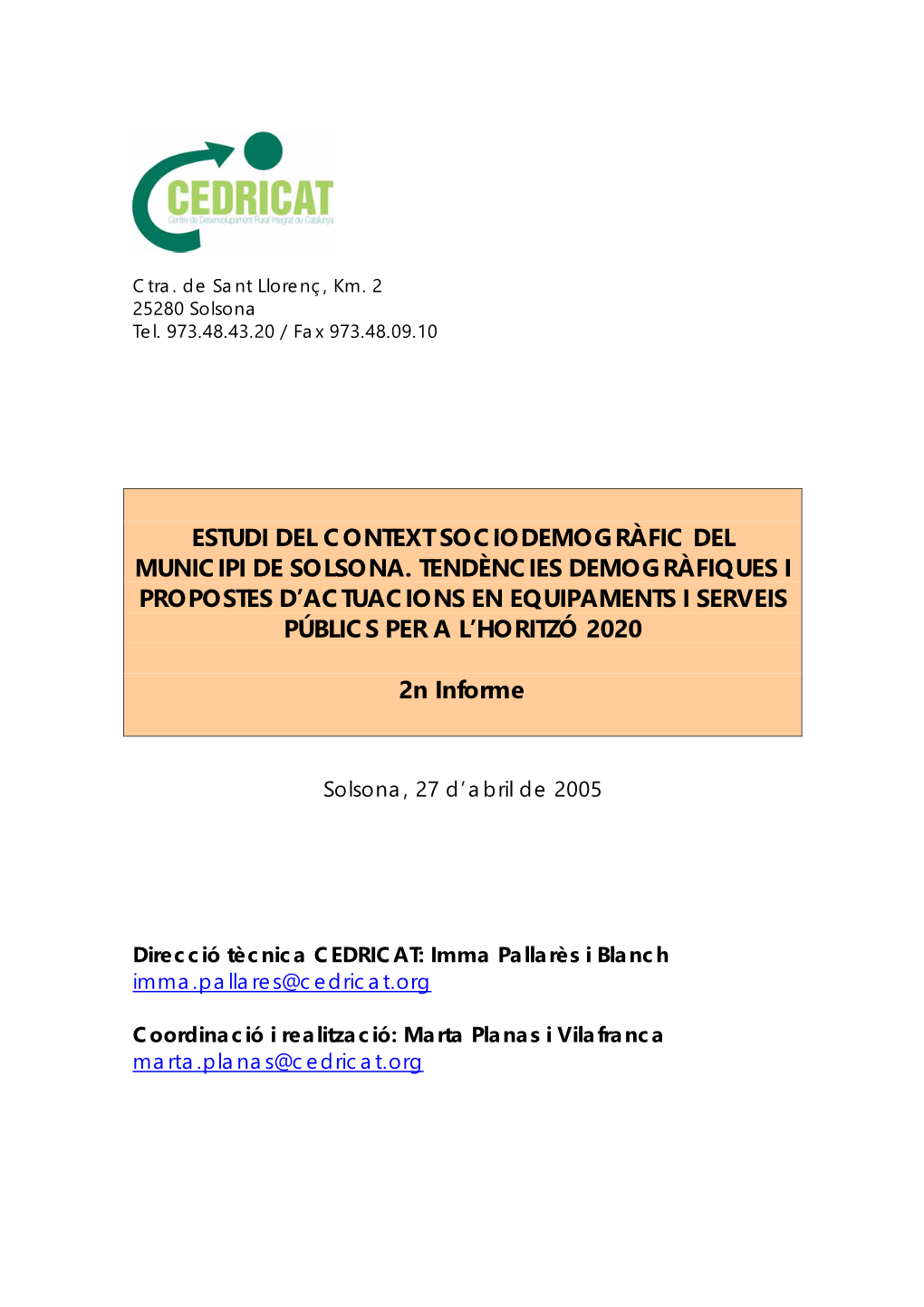 Estudi Del Context Sociodemogràfic Del Municipi De Solsona