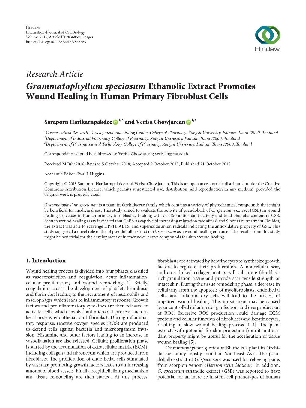 Grammatophyllum Speciosum Ethanolic Extract Promotes Wound Healing in Human Primary Fibroblast Cells