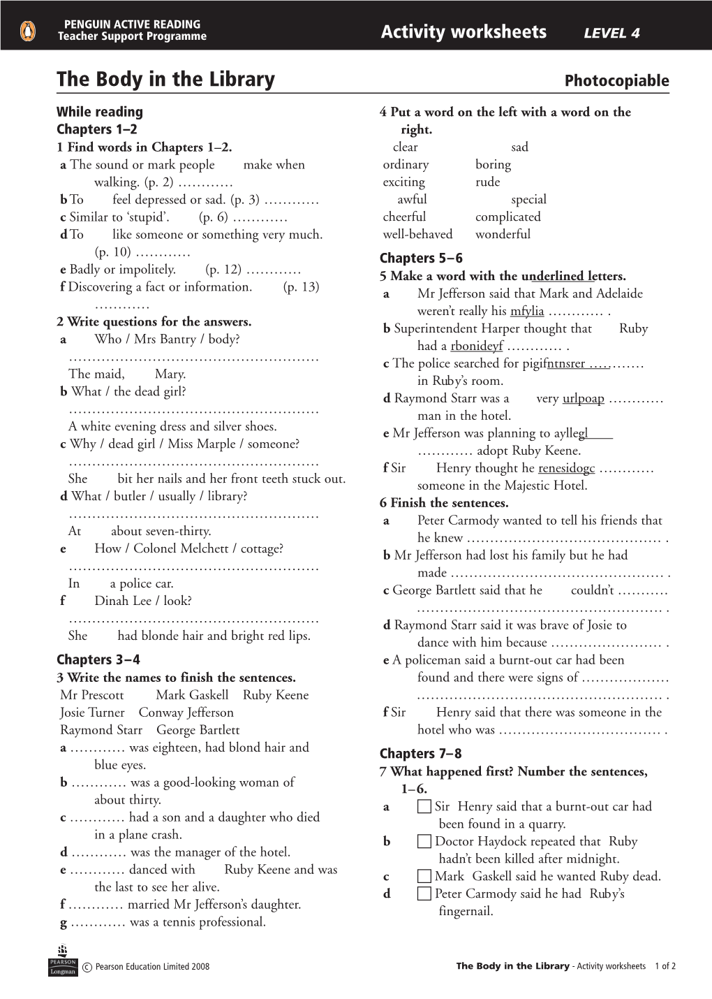 Activity Worksheets LEVEL 4