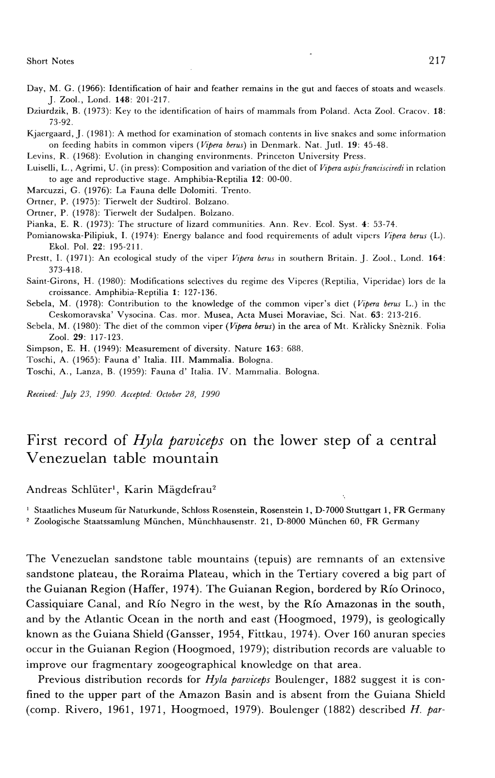 217 Day, M. G. (1966): Identification of Hair and Feather Remains in the Gut