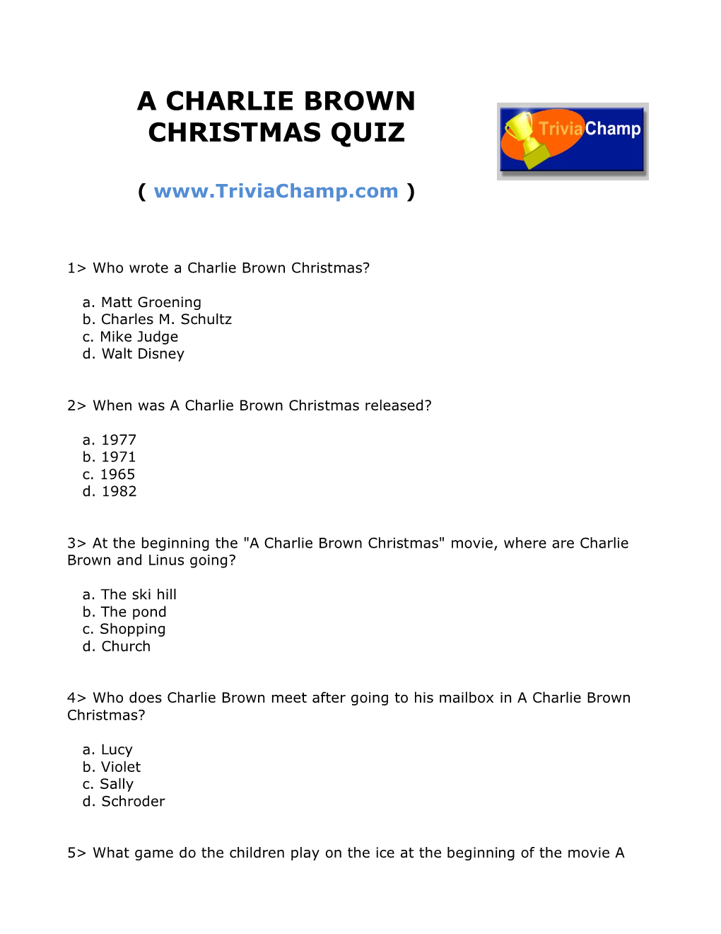 A Charlie Brown Christmas Quiz