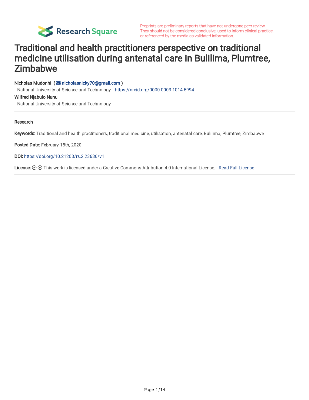 Traditional and Health Practitioners Perspective on Traditional Medicine Utilisation During Antenatal Care in Bulilima, Plumtree, Zimbabwe