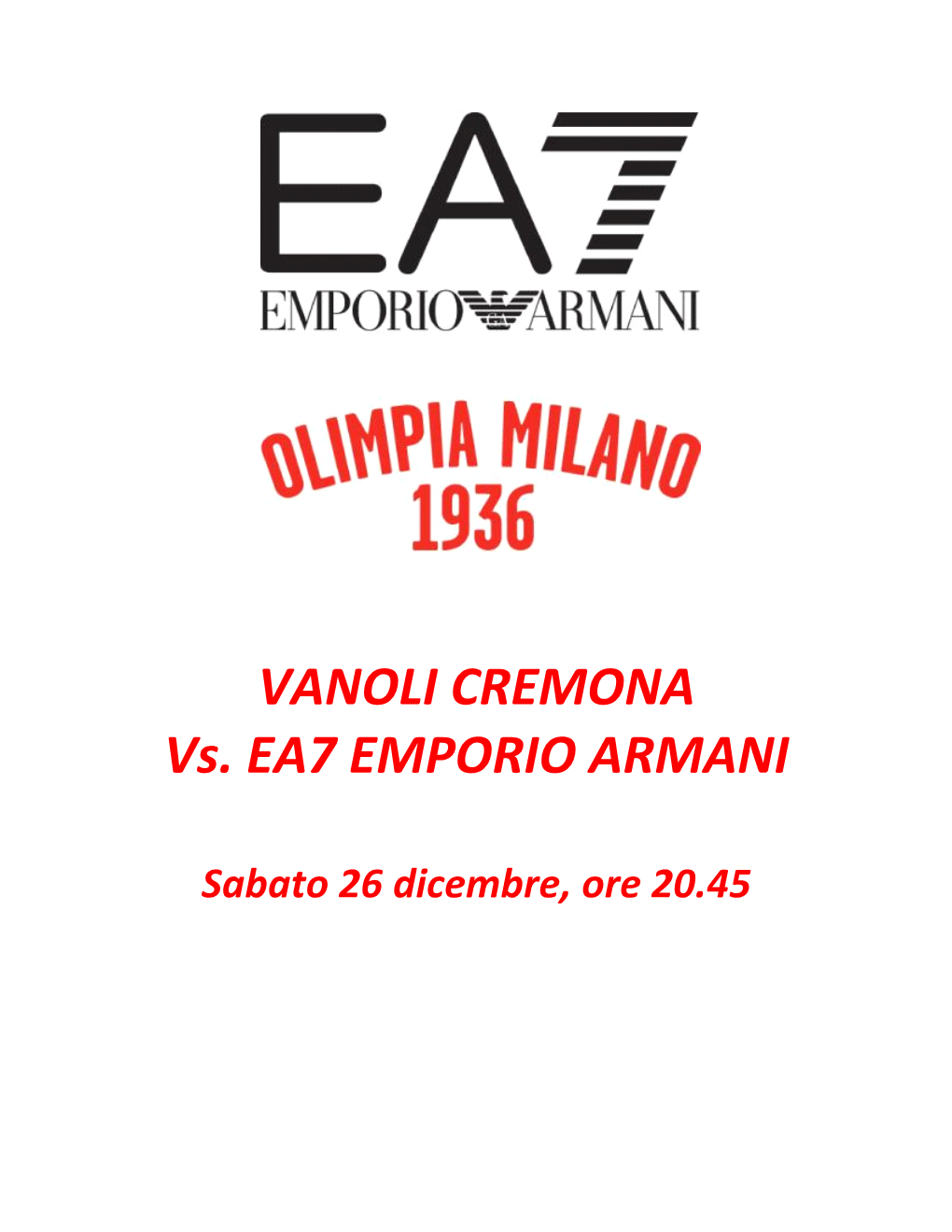 VANOLI CREMONA Vs. EA7 EMPORIO ARMANI