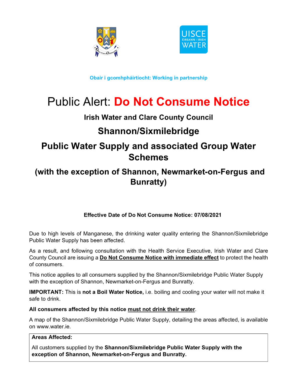 Public Alert: Do Not Consume Notice