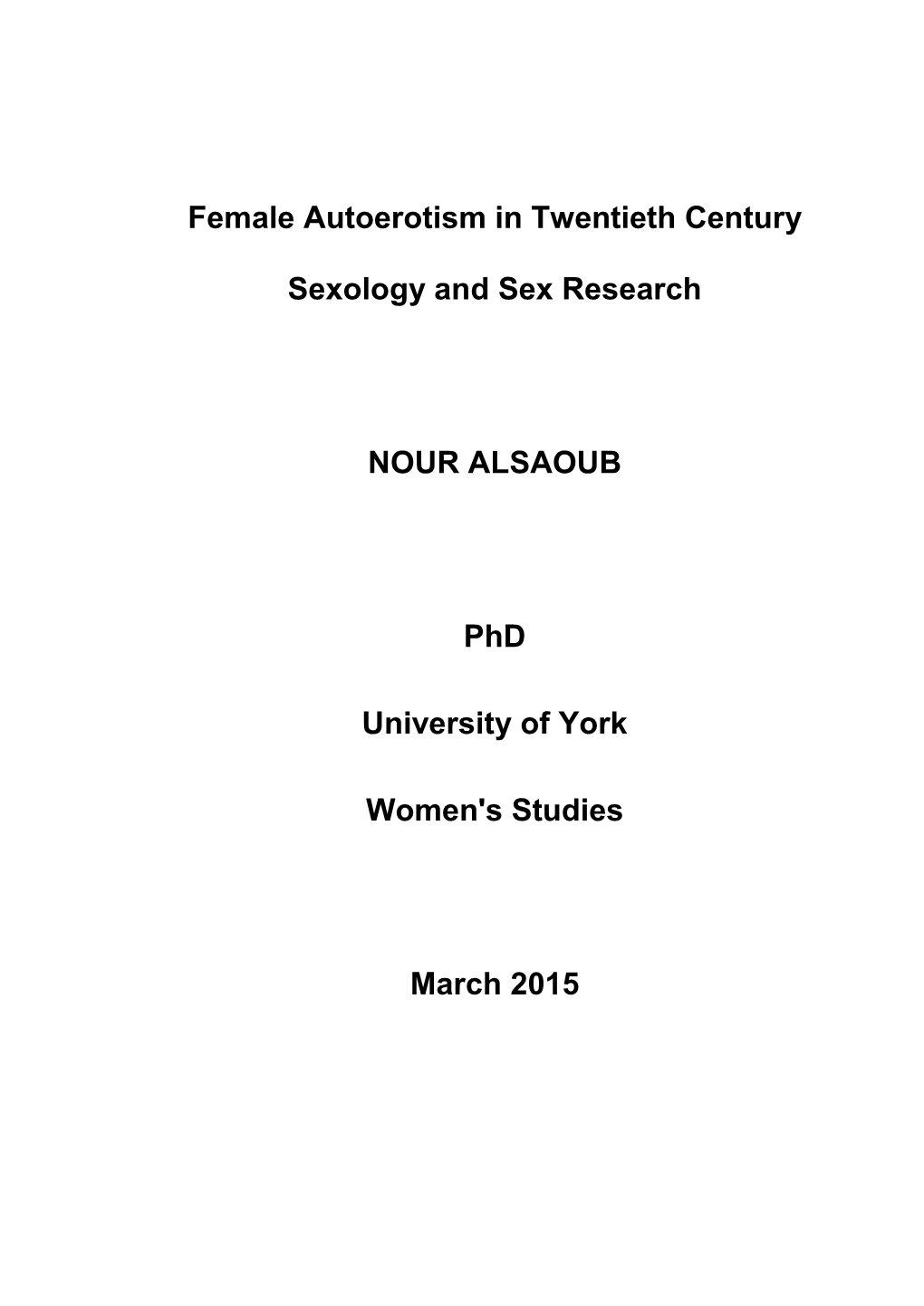 Female Autoerotism in Twentieth Century Sexology and Sex