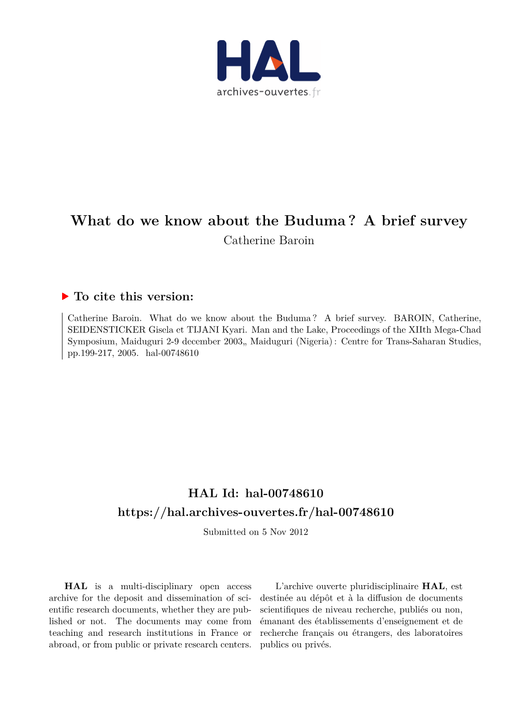 Buduma ? a Brief Survey Catherine Baroin