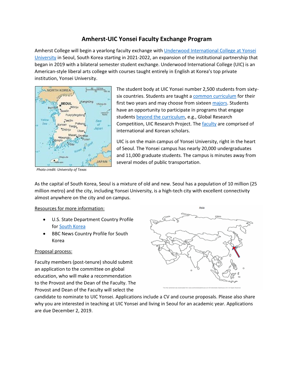 Amherst-UIC Yonsei Faculty Exchange Program