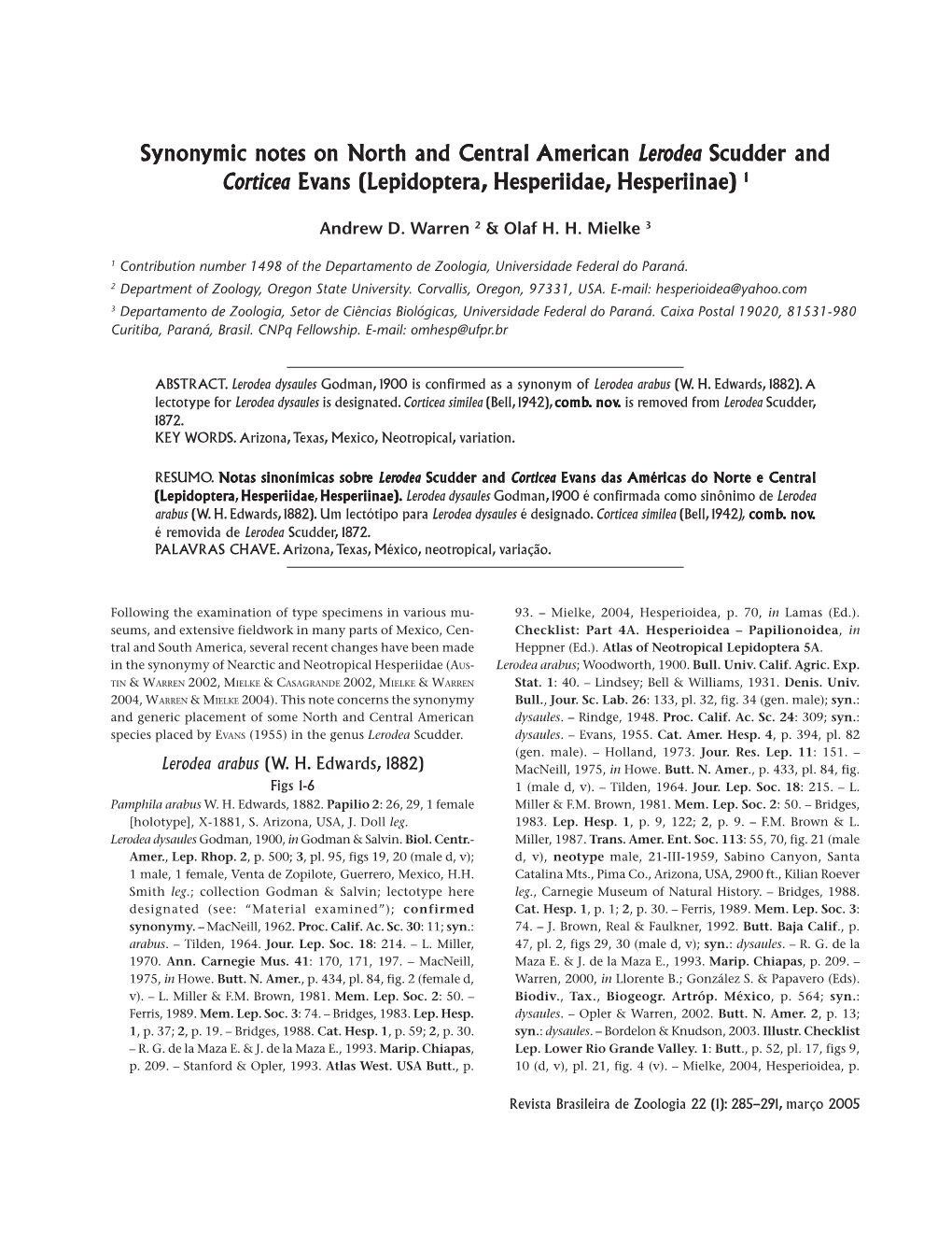 Synonymic Notes on North and Central American Lerodea Scudder, 1872 and Corticea Evans, 1955