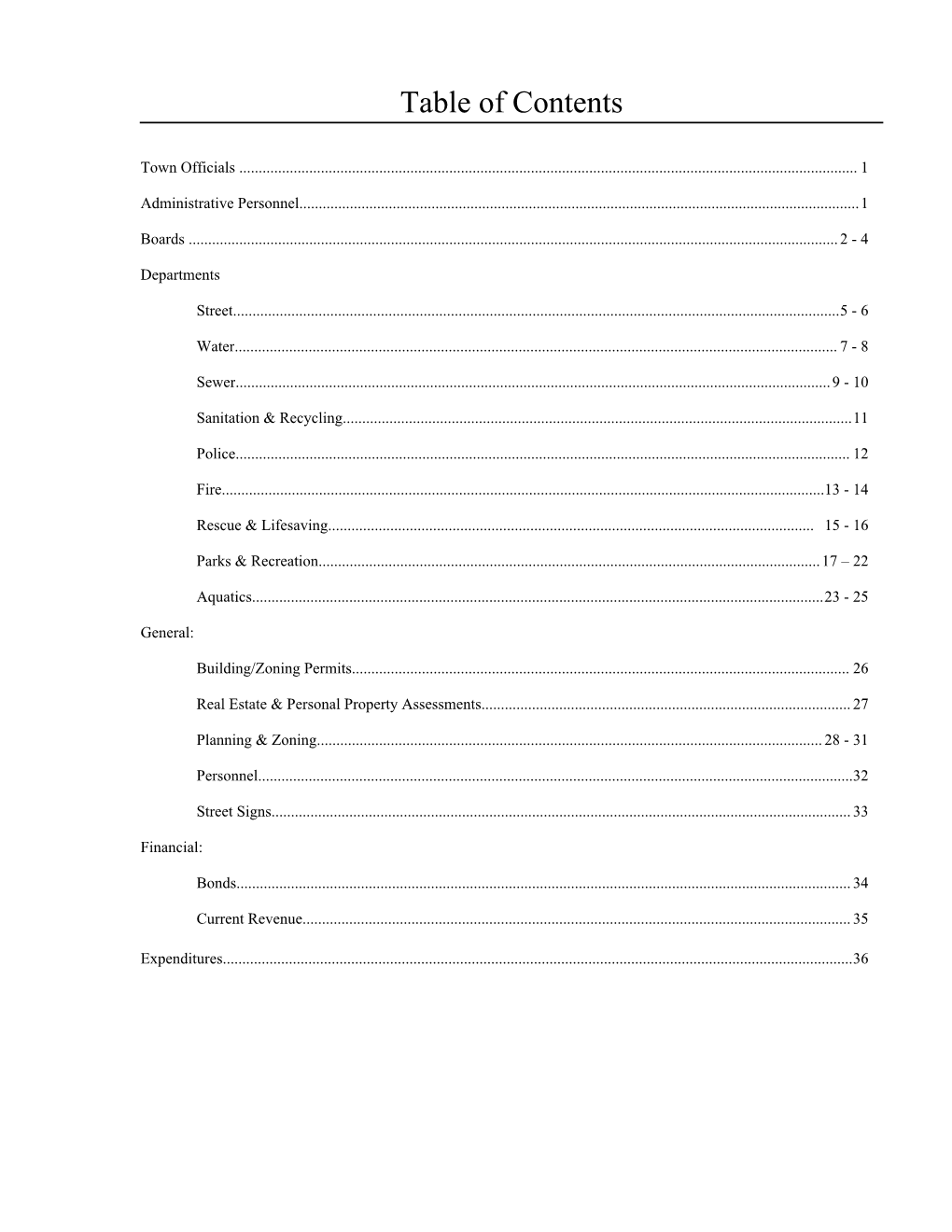 Table of Contents