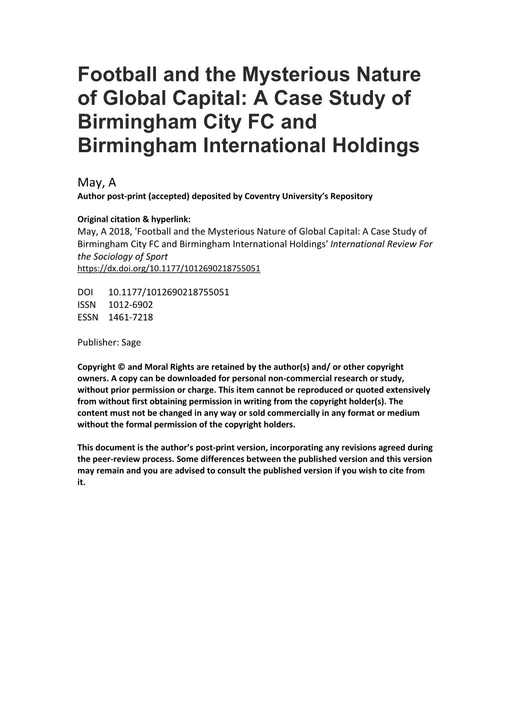A Case Study of Birmingham City FC and Birmingham International Holdings