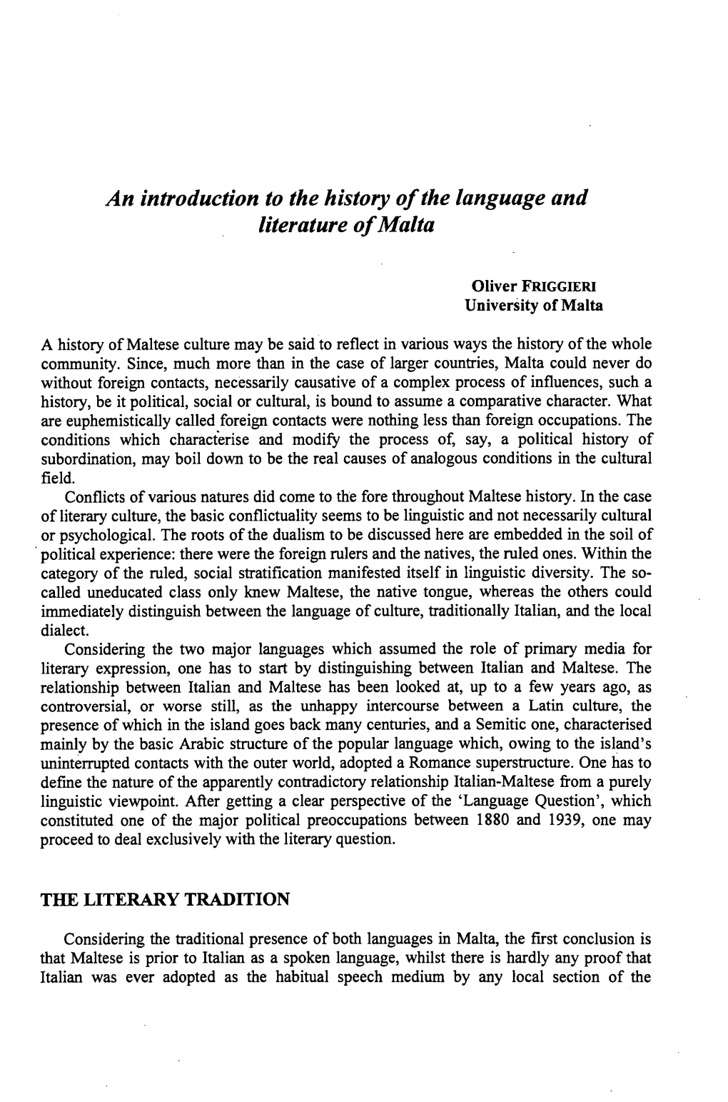 An Introduction to the History of the Language and Literature of Malta