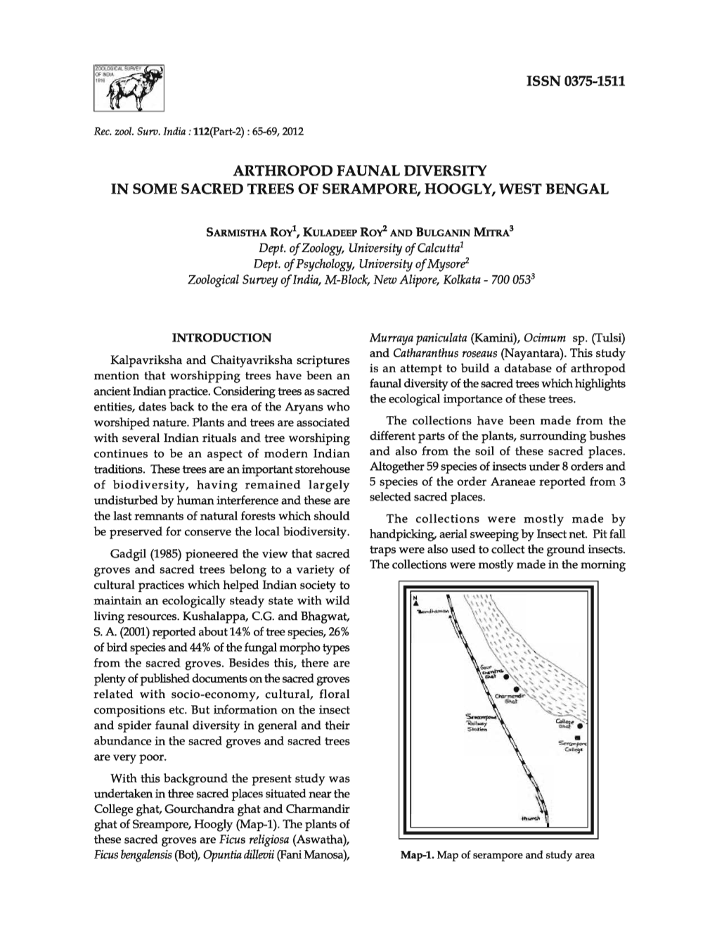 Issn 0375-1511 Arthropod Faunal Diversity in Some