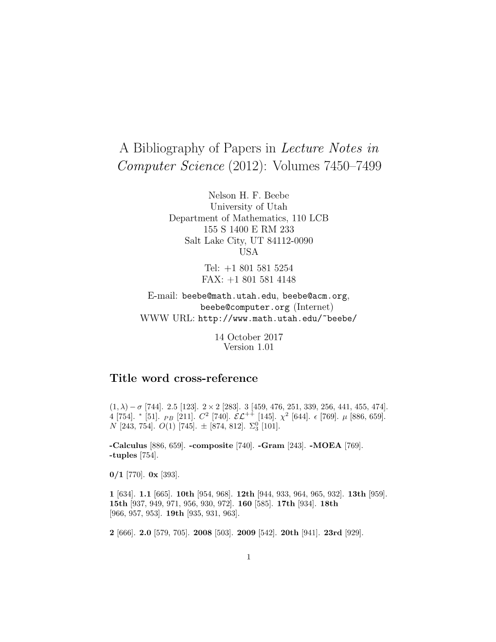 A Bibliography of Papers in Lecture Notes in Computer Science (2012): Volumes 7450–7499