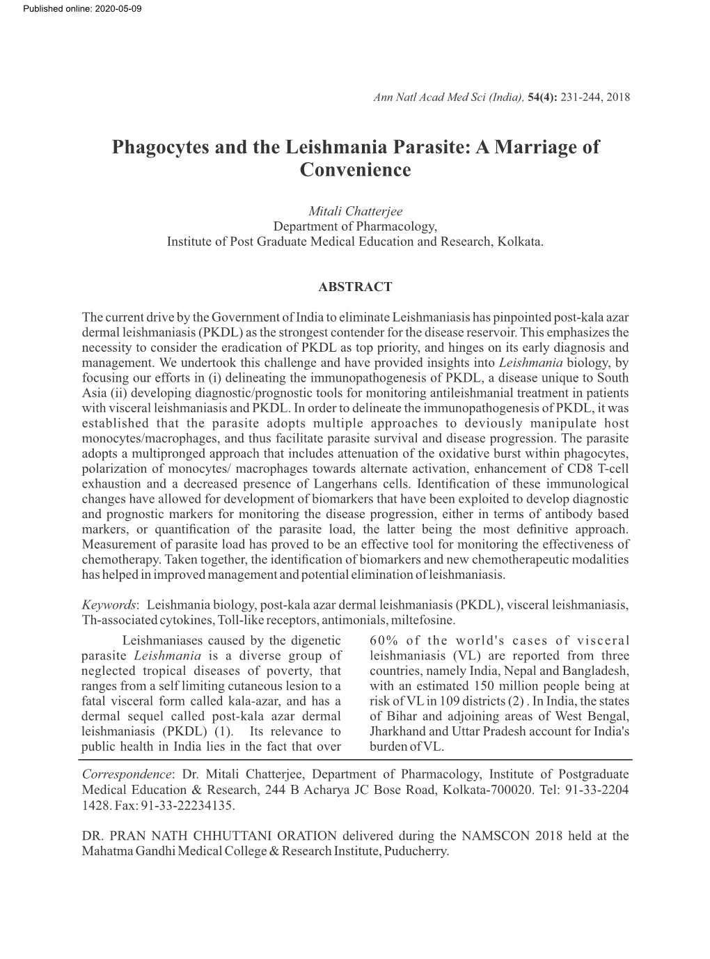 Phagocytes and the Leishmania Parasite: a Marriage of Convenience